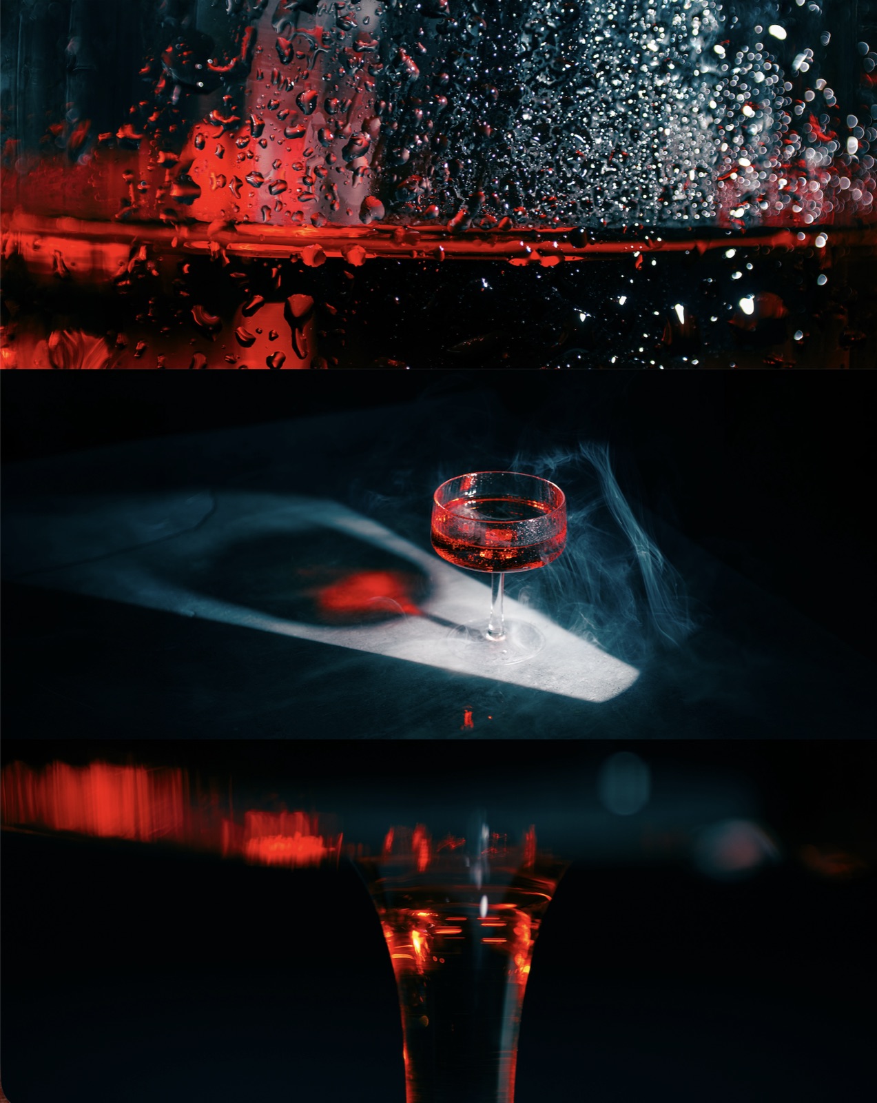 Coupe glass series with condensation, smoke and red reflections