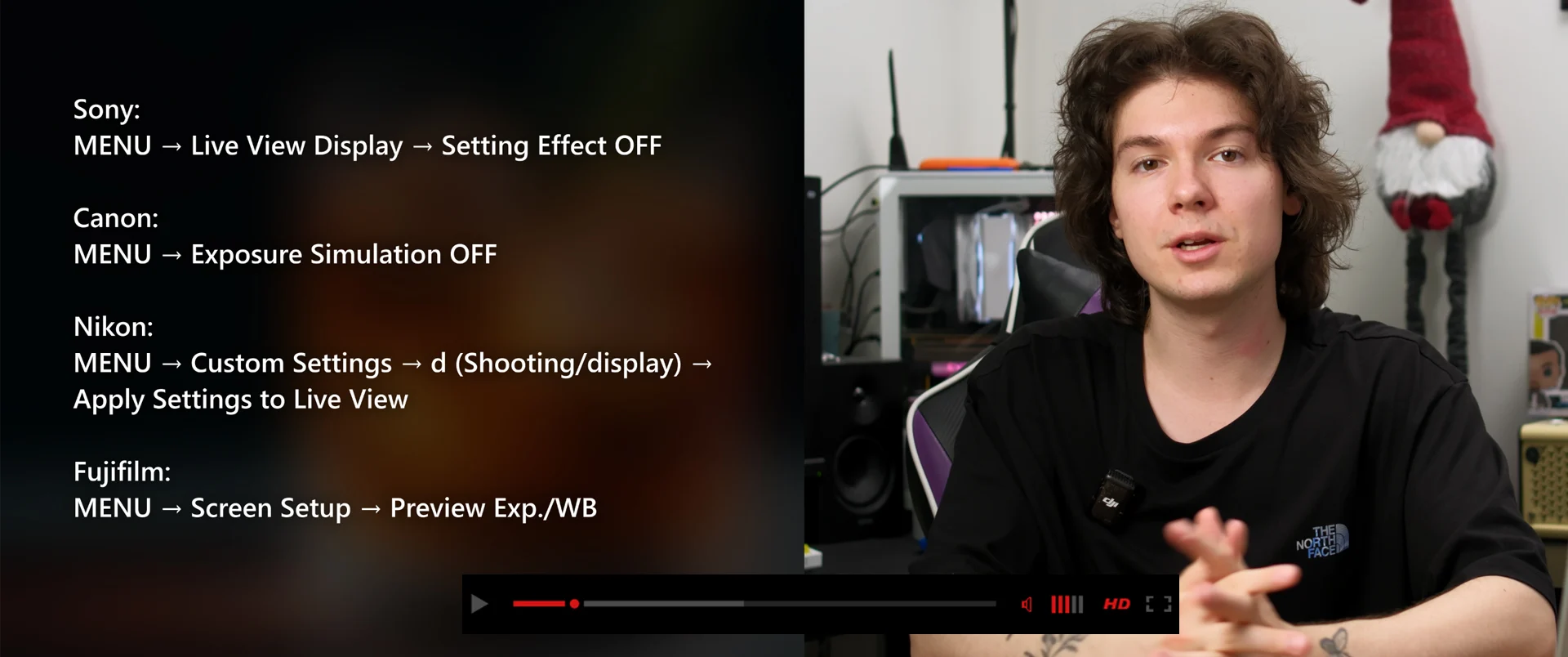 Clear explanations of the settings used during the shoot.