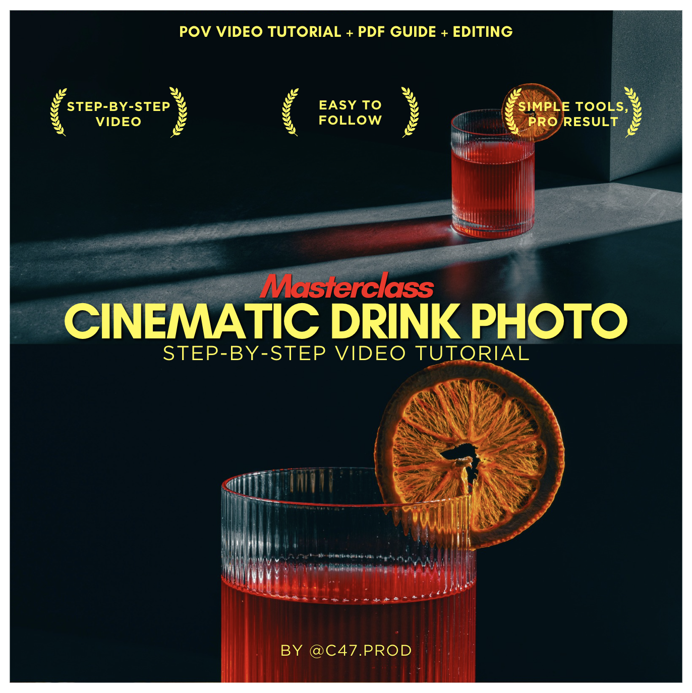 Cinematic drink photography mini-course — red cocktail with dramatic side lighting